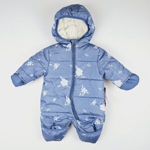 Wippette Blue Floral Fleece-Lined Snowsuit NWT, size 0/3 Months